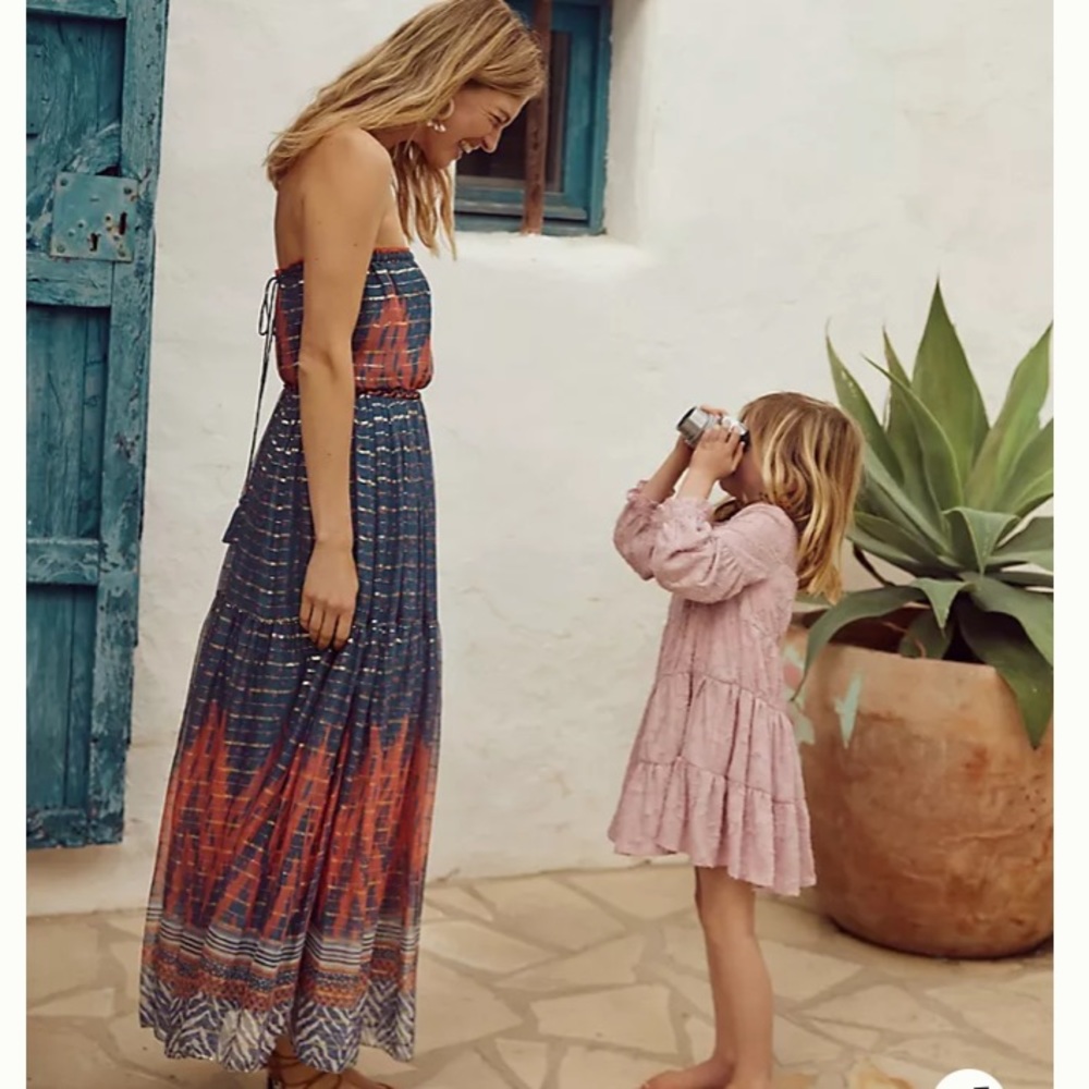 Anthropologie Blue and Orange Maxi Dress
